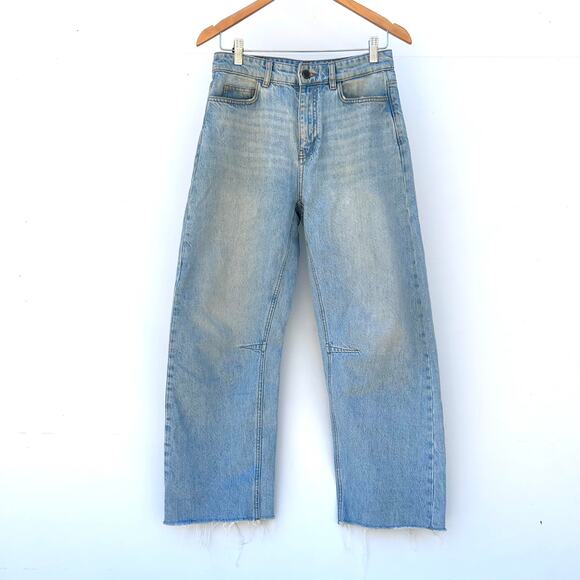 ME+EM Frayed Hem Engineered-Leg Jeans Barrel Pants Size 25 Cotton Blue - Picture 4 of 15